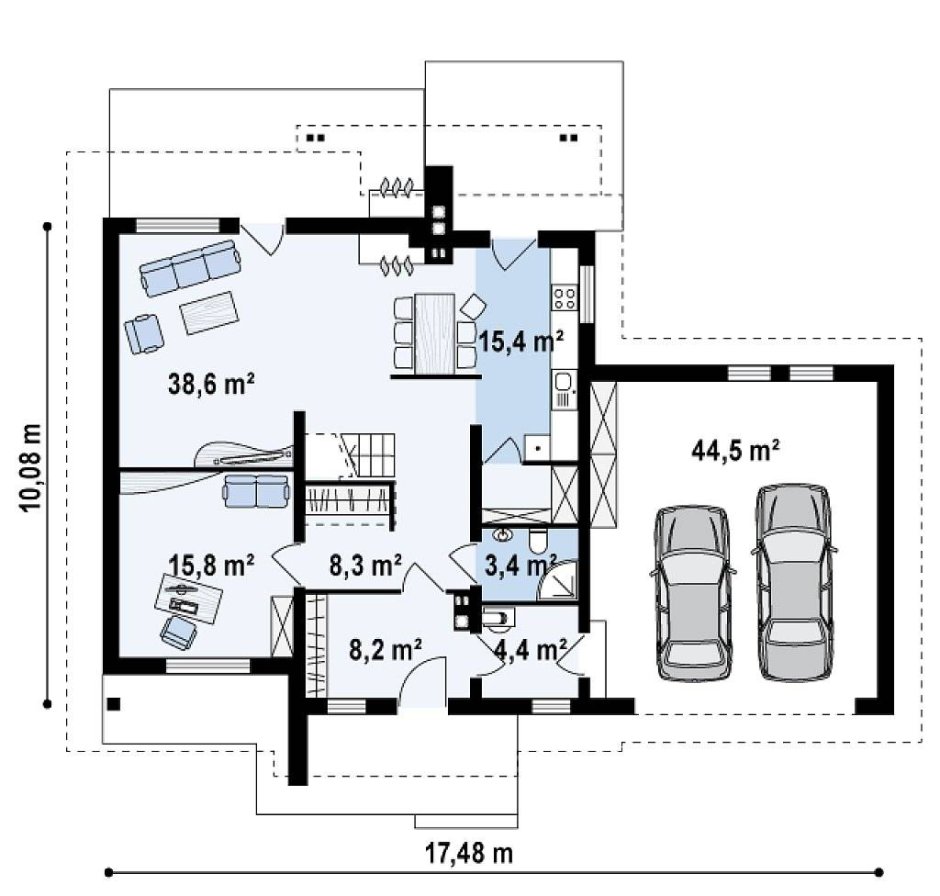План первого этажа с гаражом