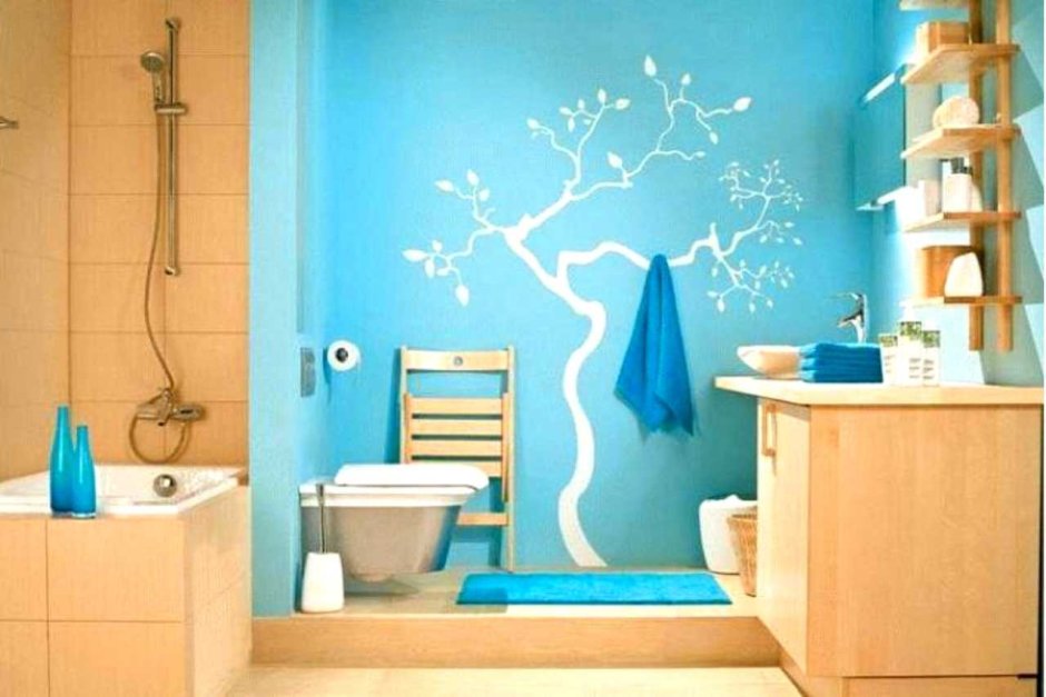 Ванная комната с крашенными стенами