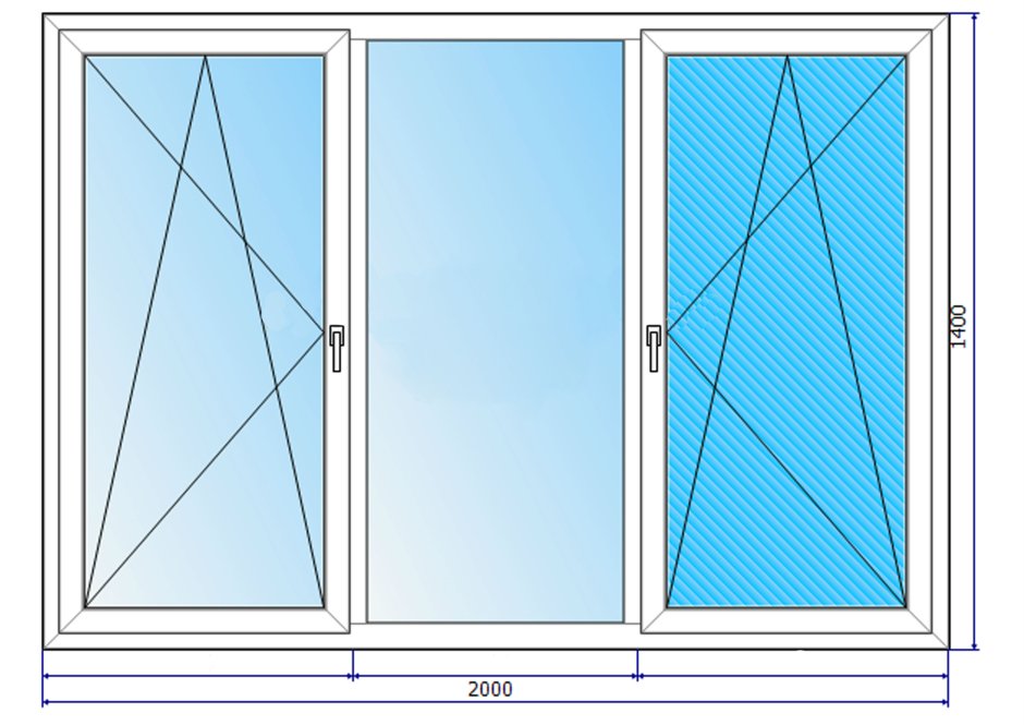Стандартное трехстворчатое окно Размеры