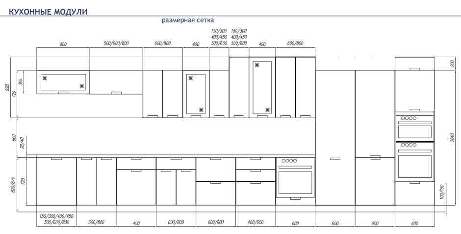 Размеры шкафчиков для модульной кухни