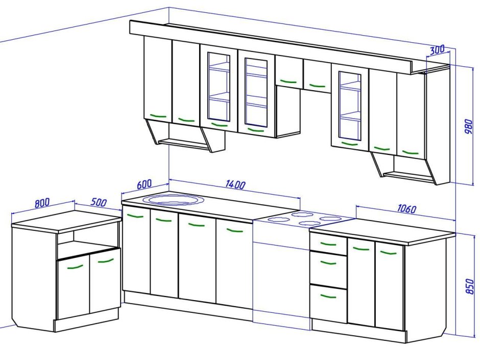 Схема высота кухонных шкафов