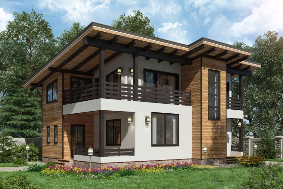 Дом 150 кв м 2 этажа с односкатной крышей