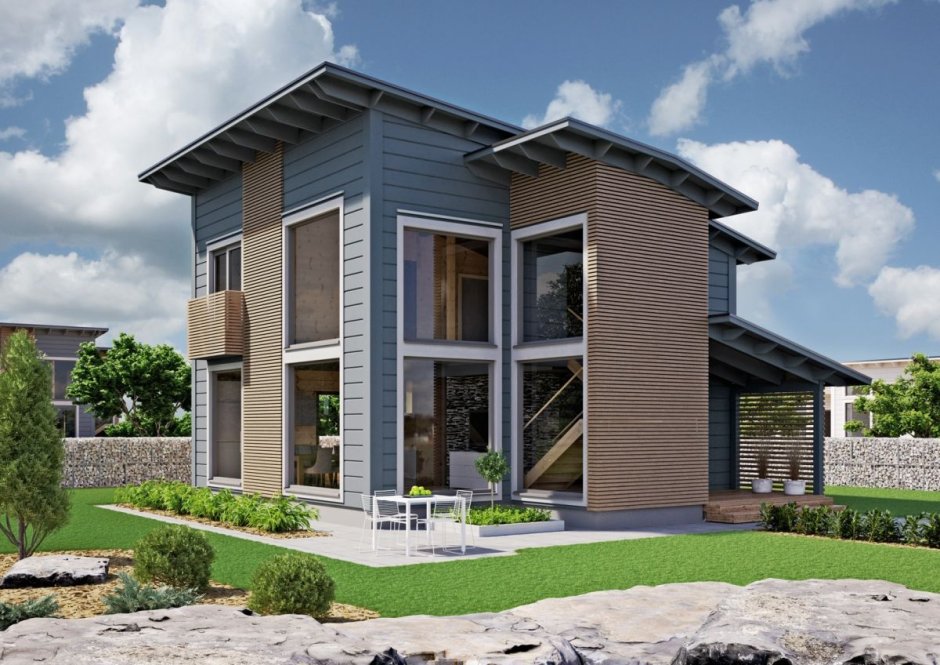 Дом 150 кв м 2 этажа с односкатной крышей