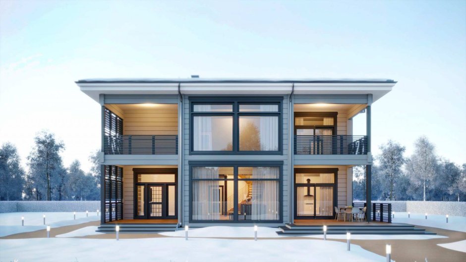 Дом с большими окнами двухэтажный