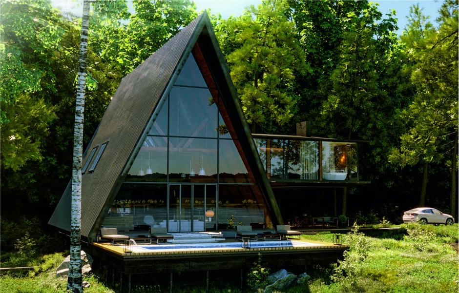 Треугольный дом с панорамными окнами