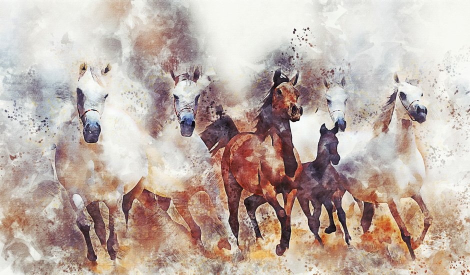 Табун лошадей живопись