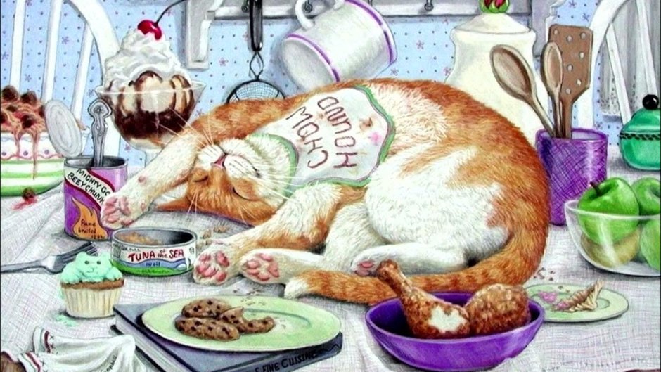 Кот завтракает
