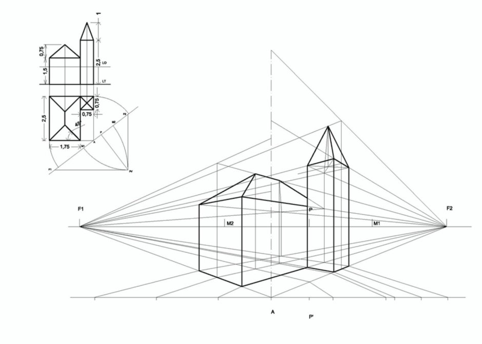 Фронтальная перспектива интерьера Начертательная геометрия