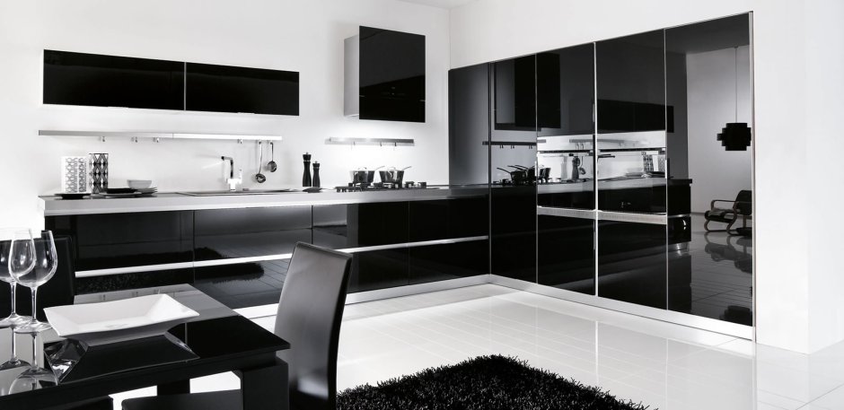 Интерьер кухни в черно белых тонах