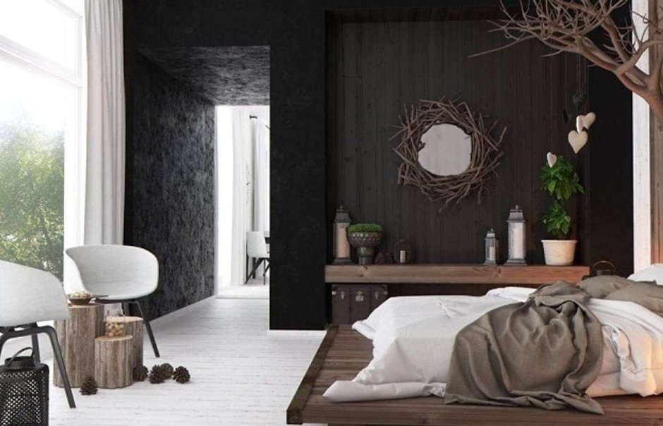 Интерьер спальня в стиле эко-лофт