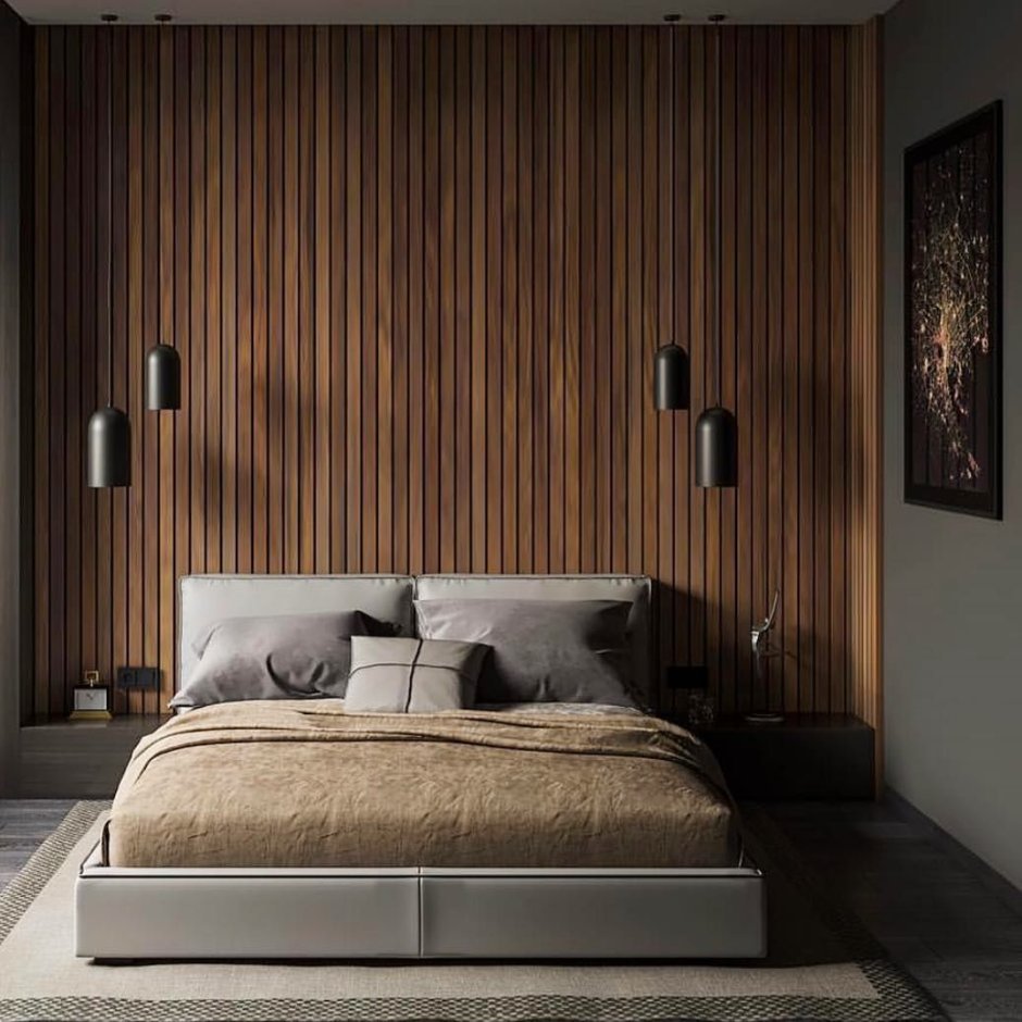 Деревянные панели в спальне