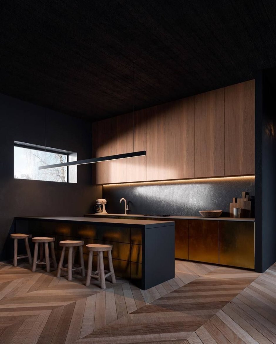 Кухня черная с деревом