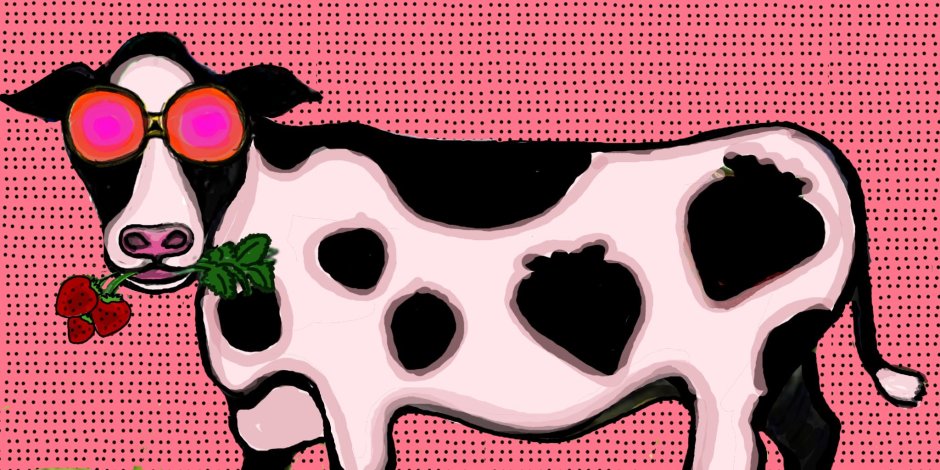 Розовая корова арт