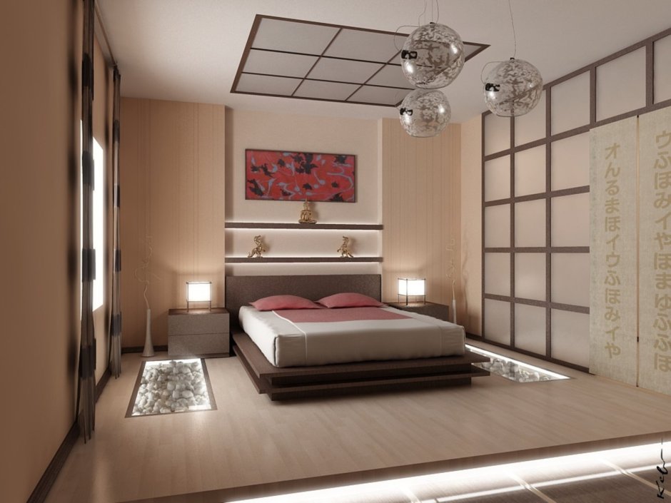 Японский интерьер спальня современный