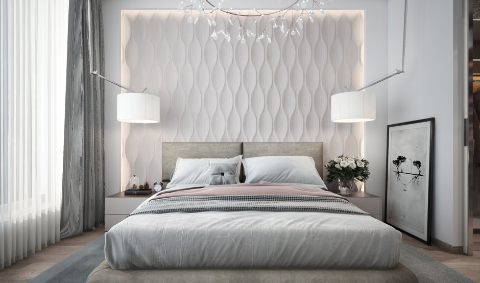 Гипсовые панели в интерьере спальни