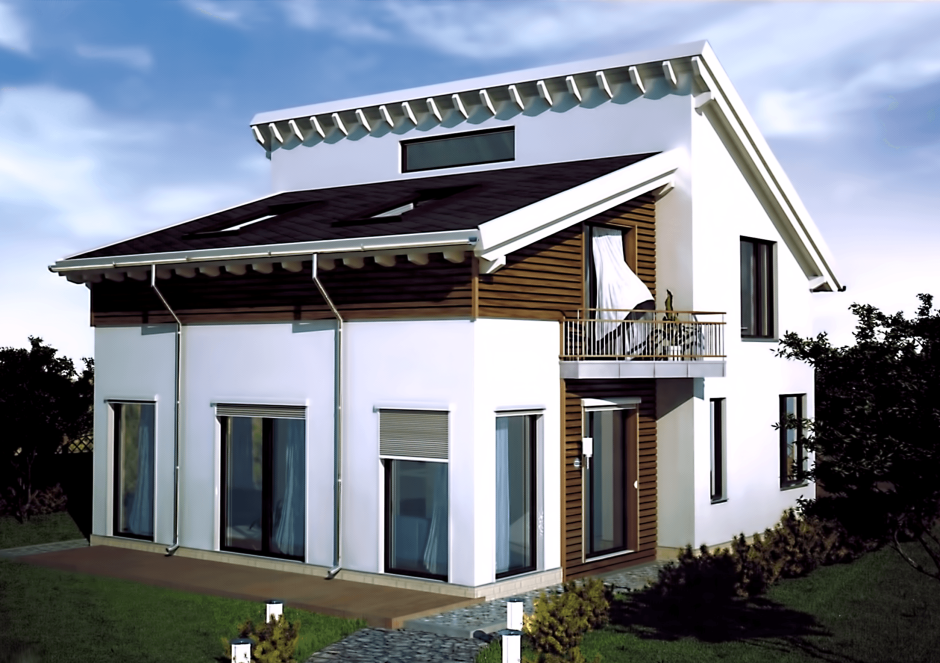 Проекты домов с разноуровневой двускатной крышей