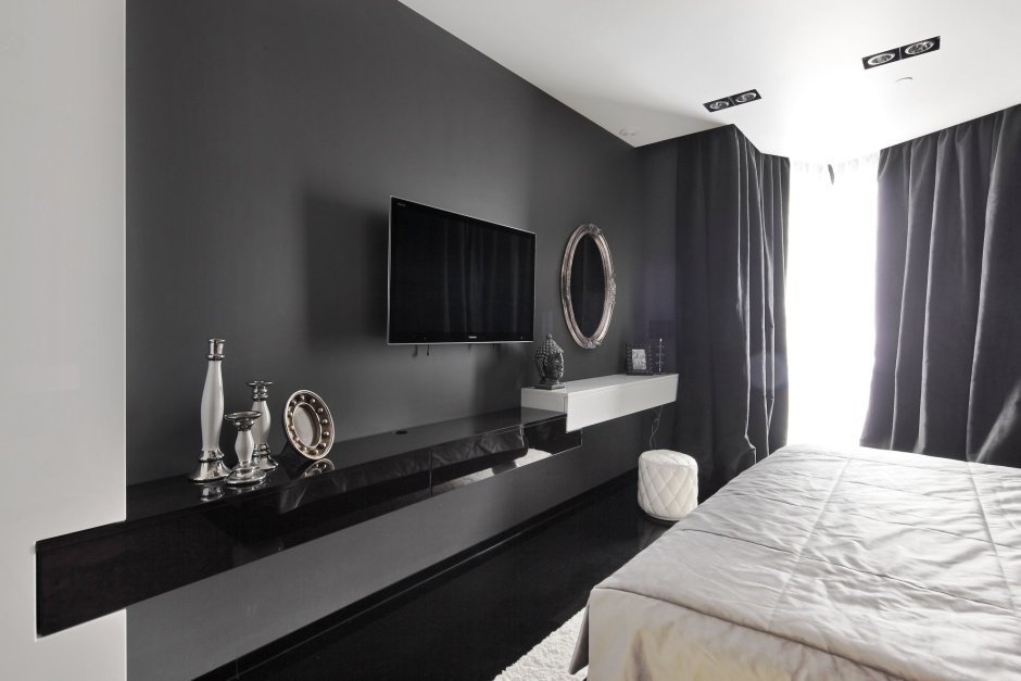 Черная стена в спальне