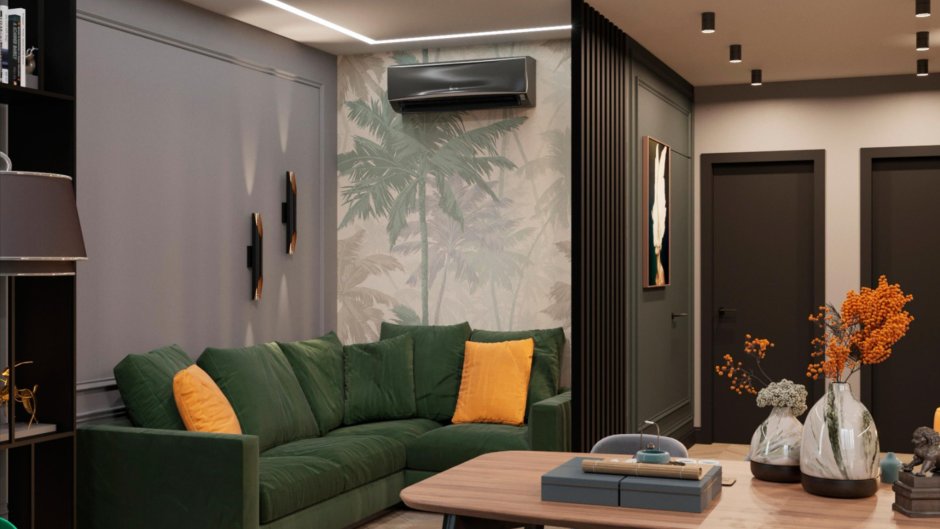 Графит и зеленый в интерьере