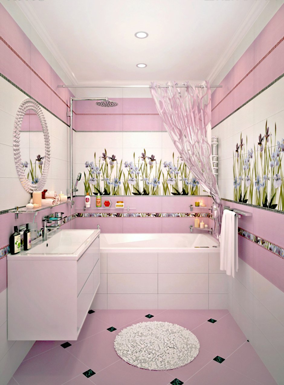 Розовая ванная комната дизайн