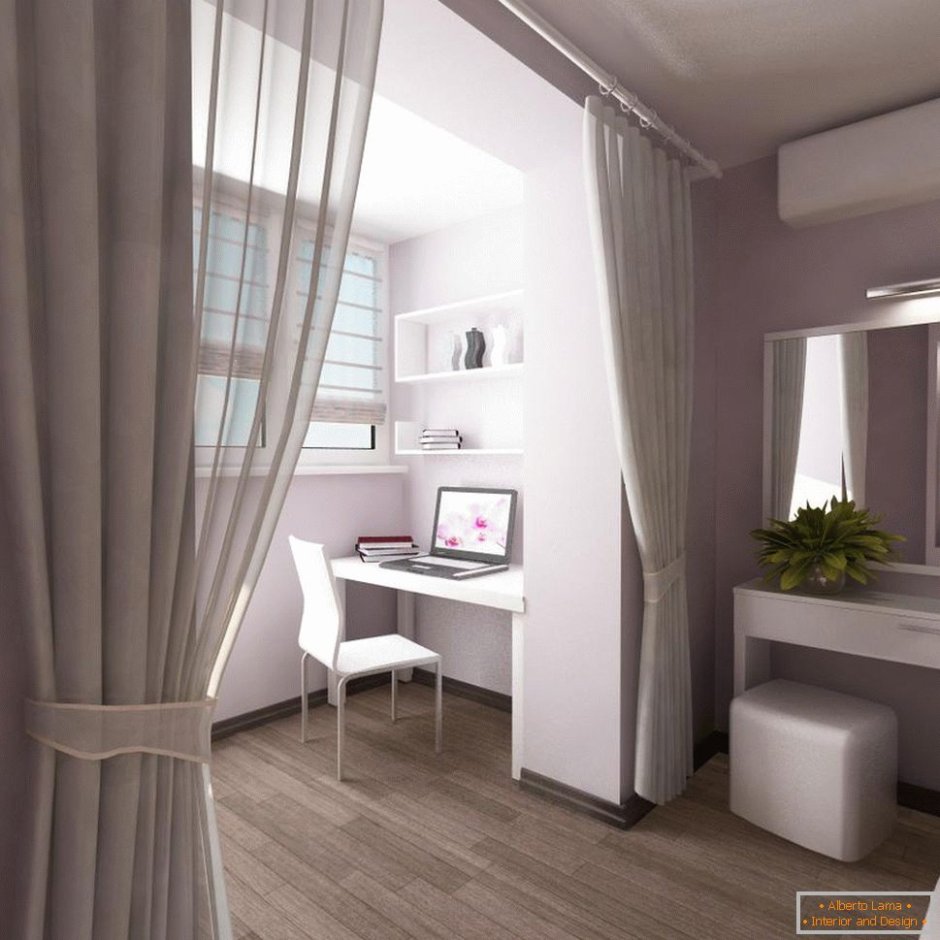 Дизайн комнаты с боковым балконом и окном