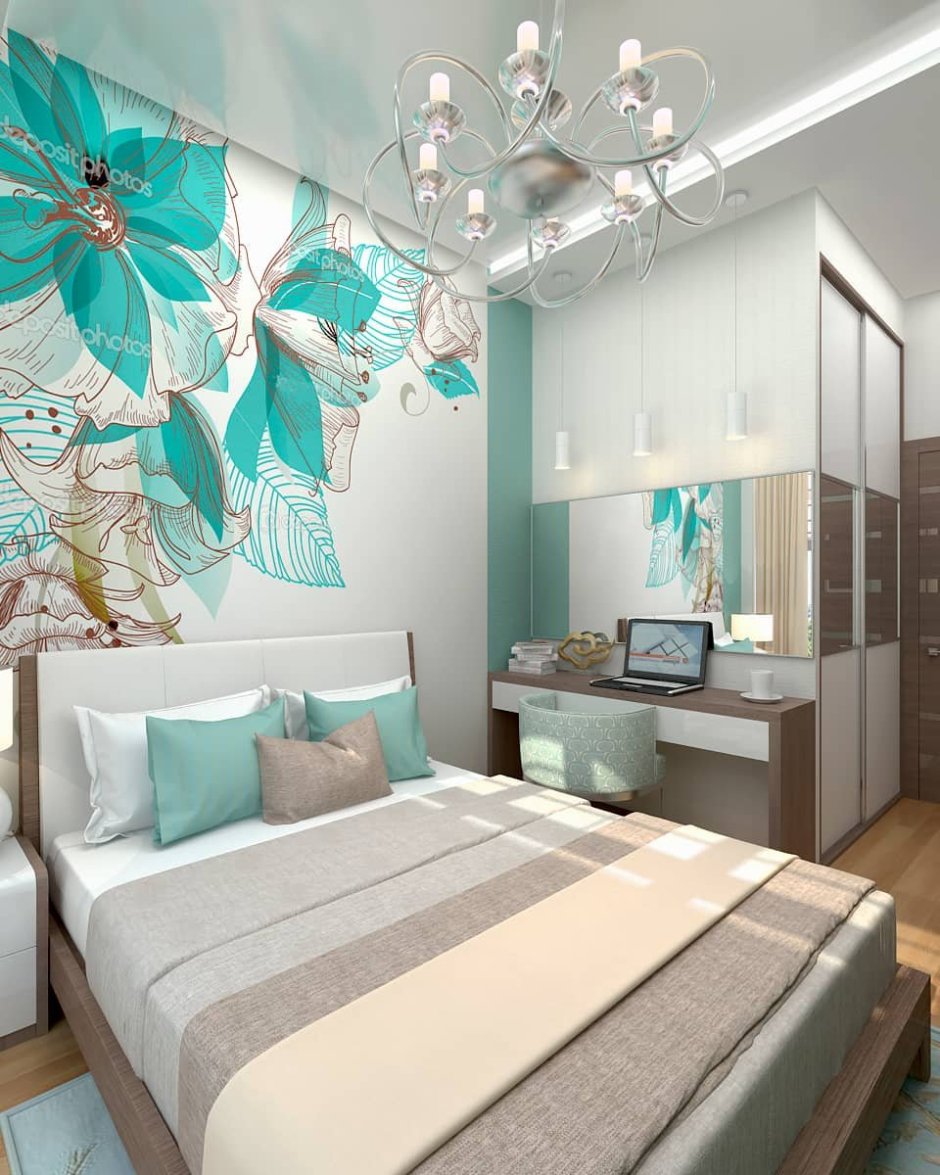 Спальня в бирюзов тонах