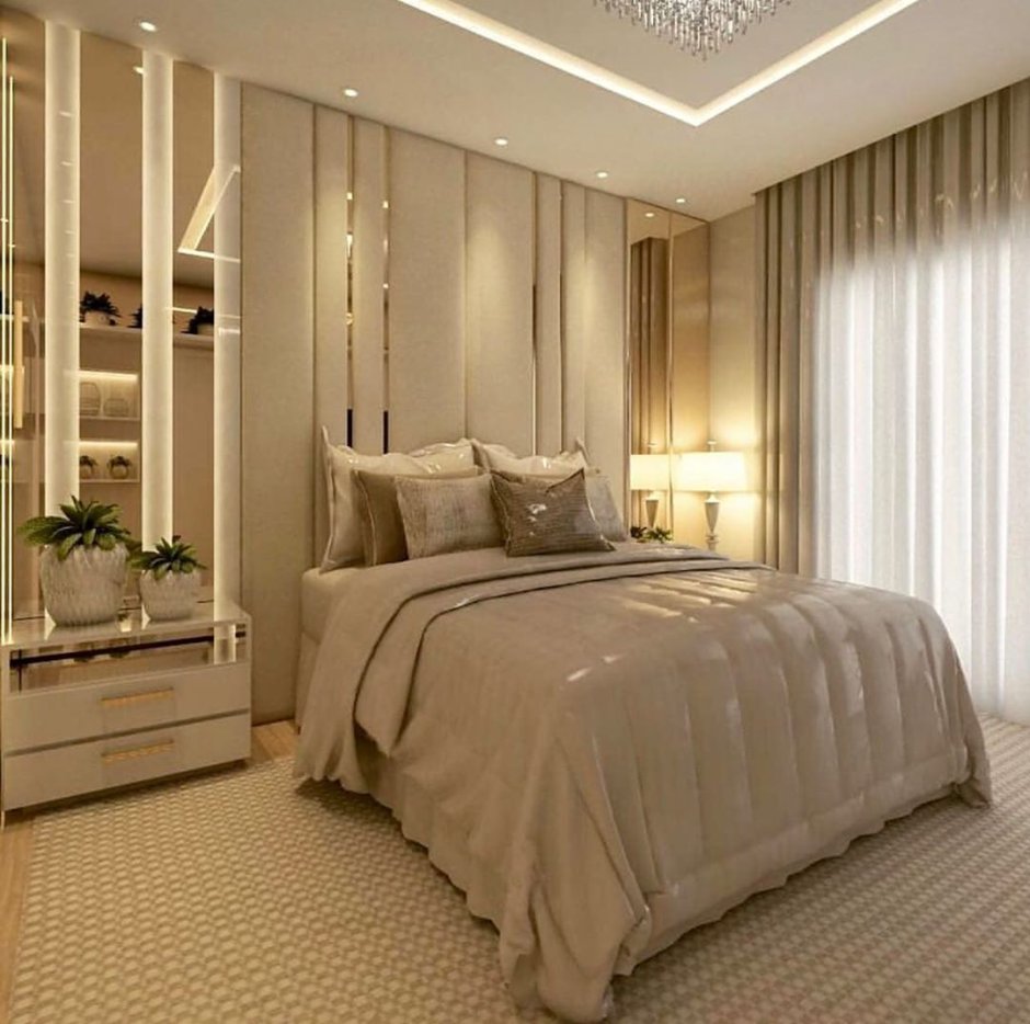 Современная спальня в пастельных тонах