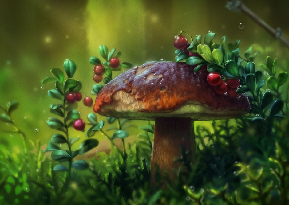 Волшебный лес с грибами