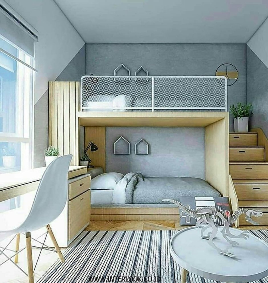 Зонирование комнаты двухэтажная кровать