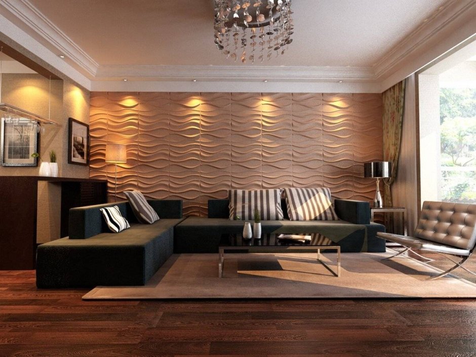 Стеновые панели в интерьере гостиной
