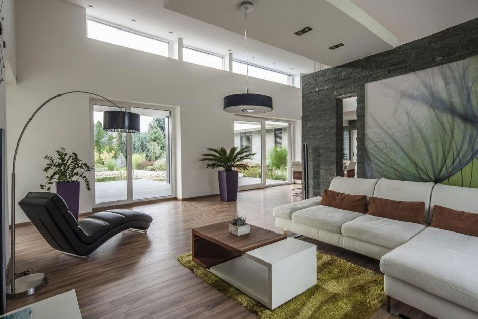 Гостиная в современном стиле в одноэтажном доме