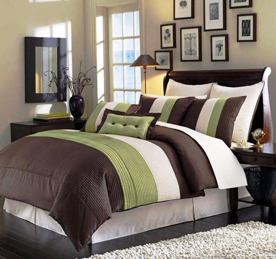 Спальня зеленое постельное белье