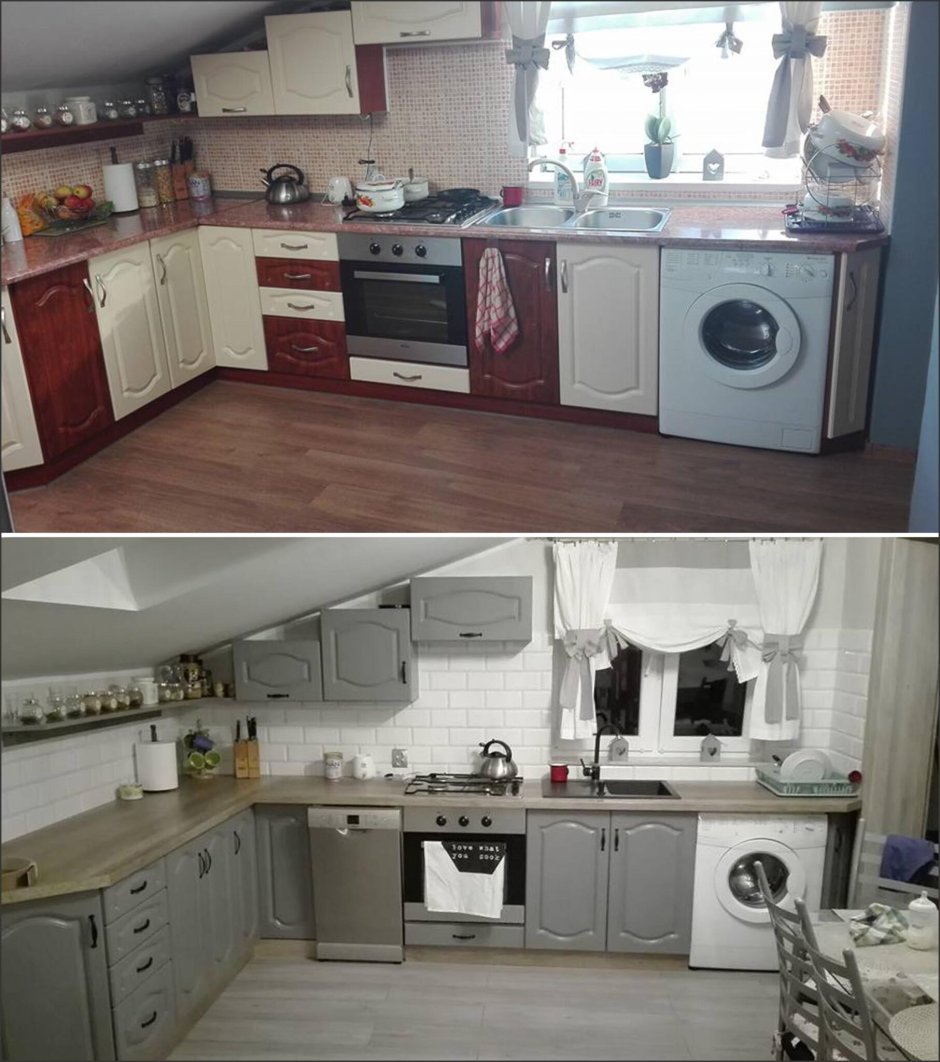 Перекраска кухонного гарнитура до и после
