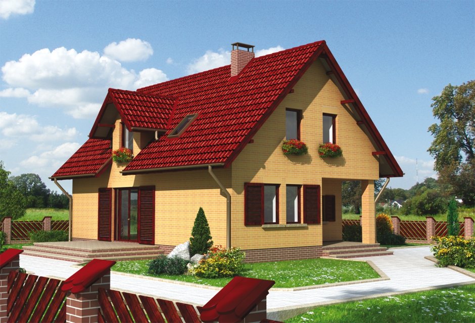 Кирпичный дом с красной крышей