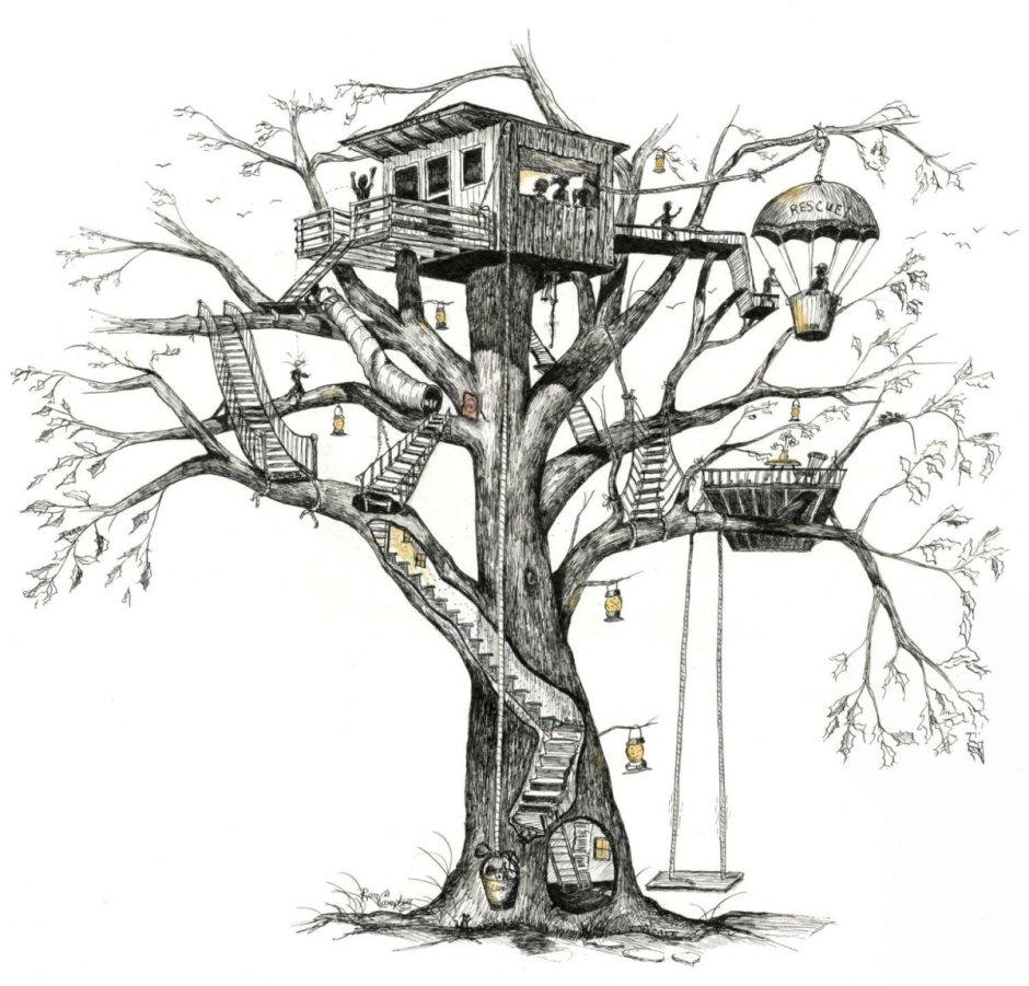 Домик на дереве рисунок