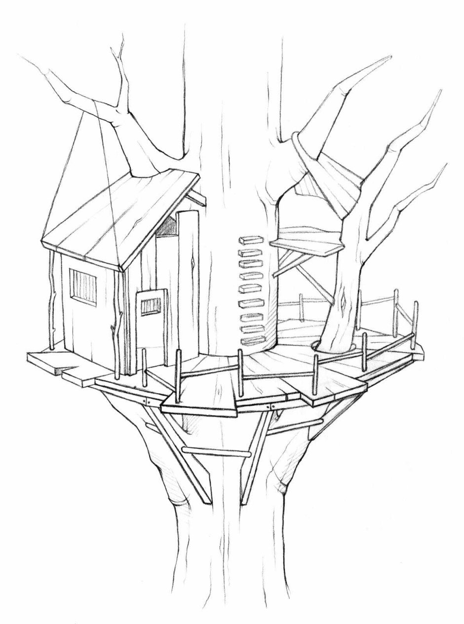 Нарисовать дом на дереве