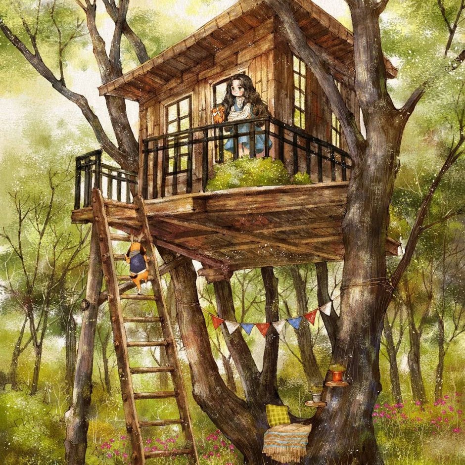Дом на дереве иллюстрация