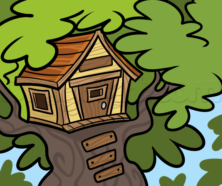 Акварельный домик на дереве