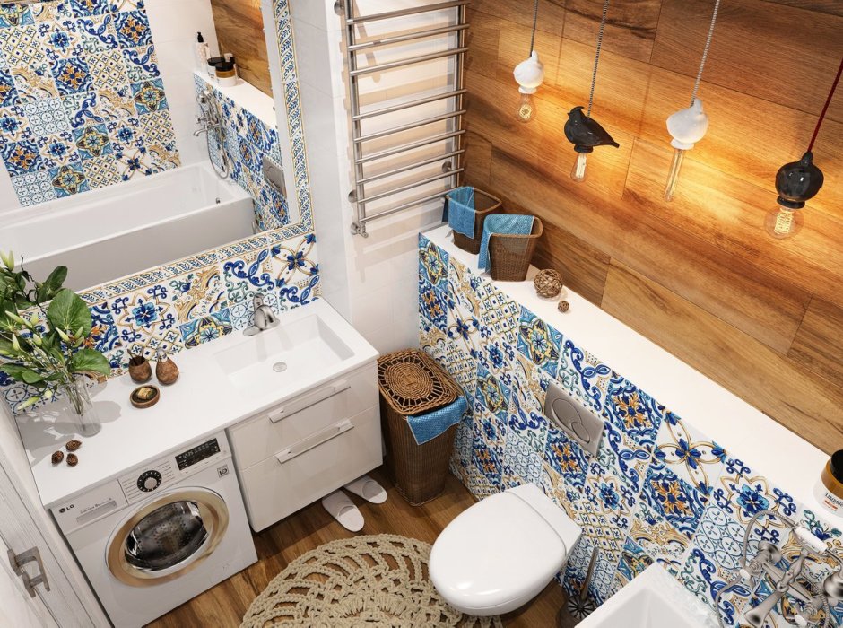 Ванна в скандинавском стиле под дерево