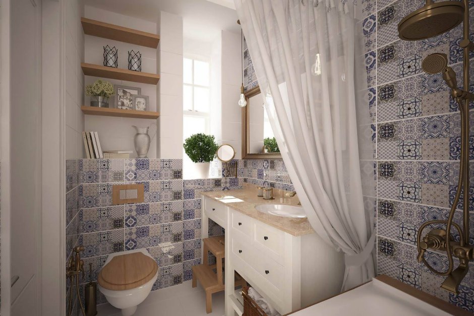 Ванная с мозаикой в скандинавском стиле