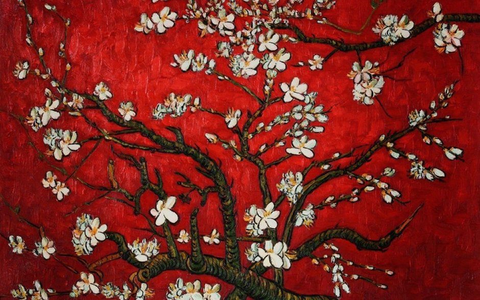 Ван Гог цветущие ветки миндаля контур