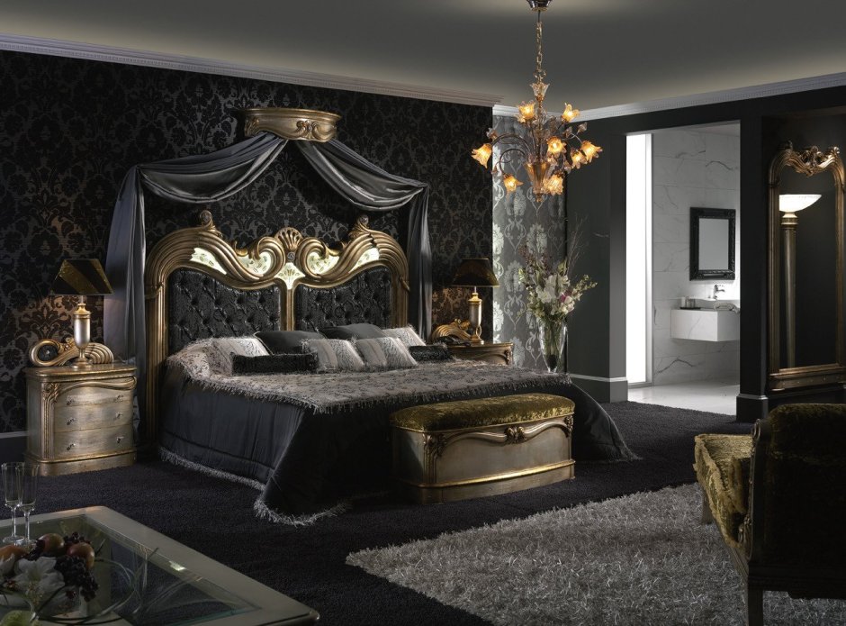 Спальня черная с золотом