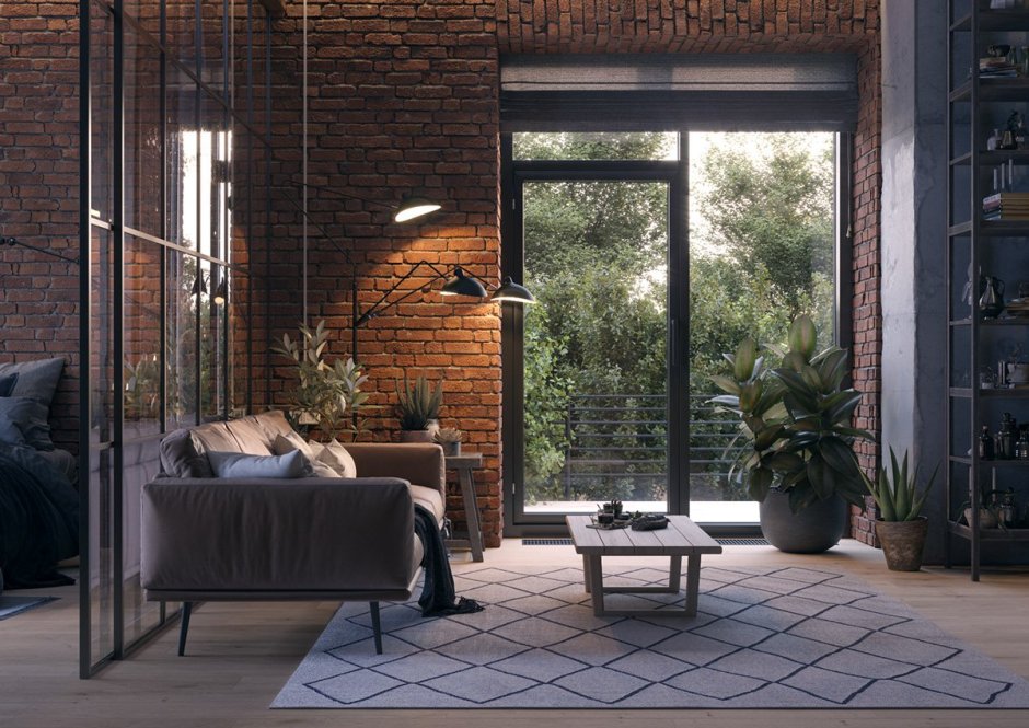 Интерьер в стиле лофт панорамные