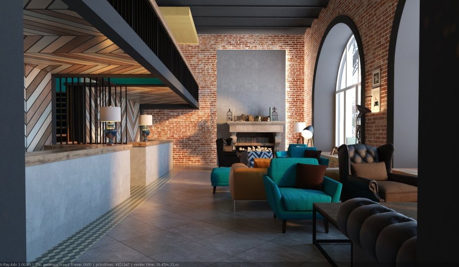 Лофт в интерьере гостиницы