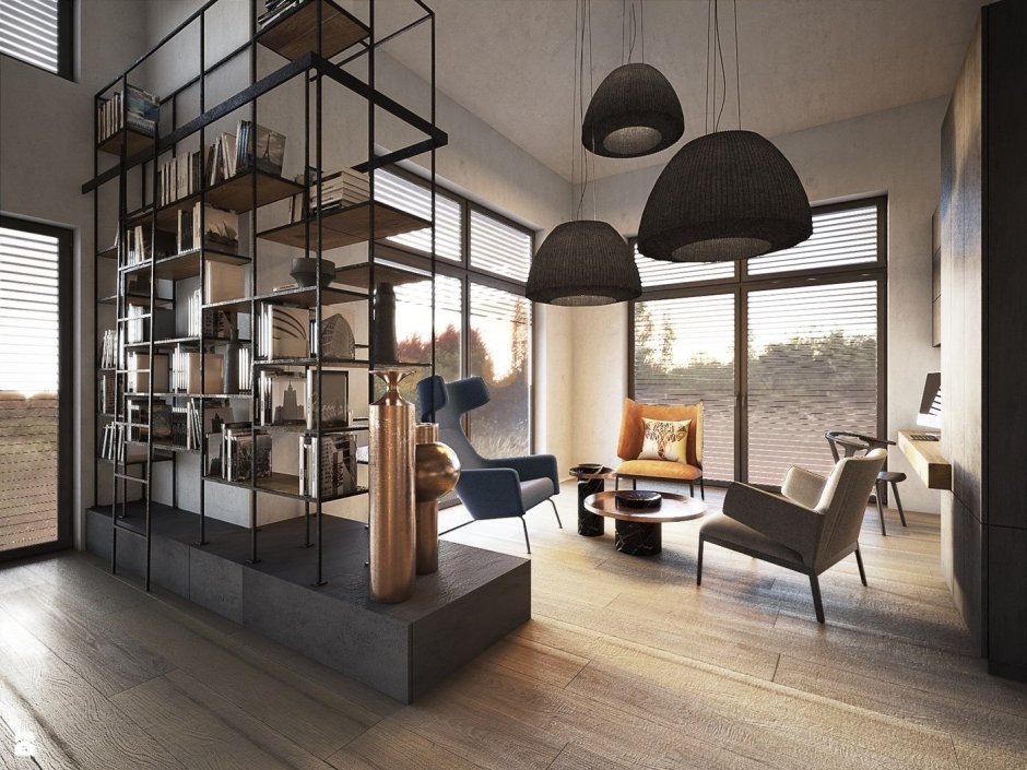 Стеллаж лофт в интерьере