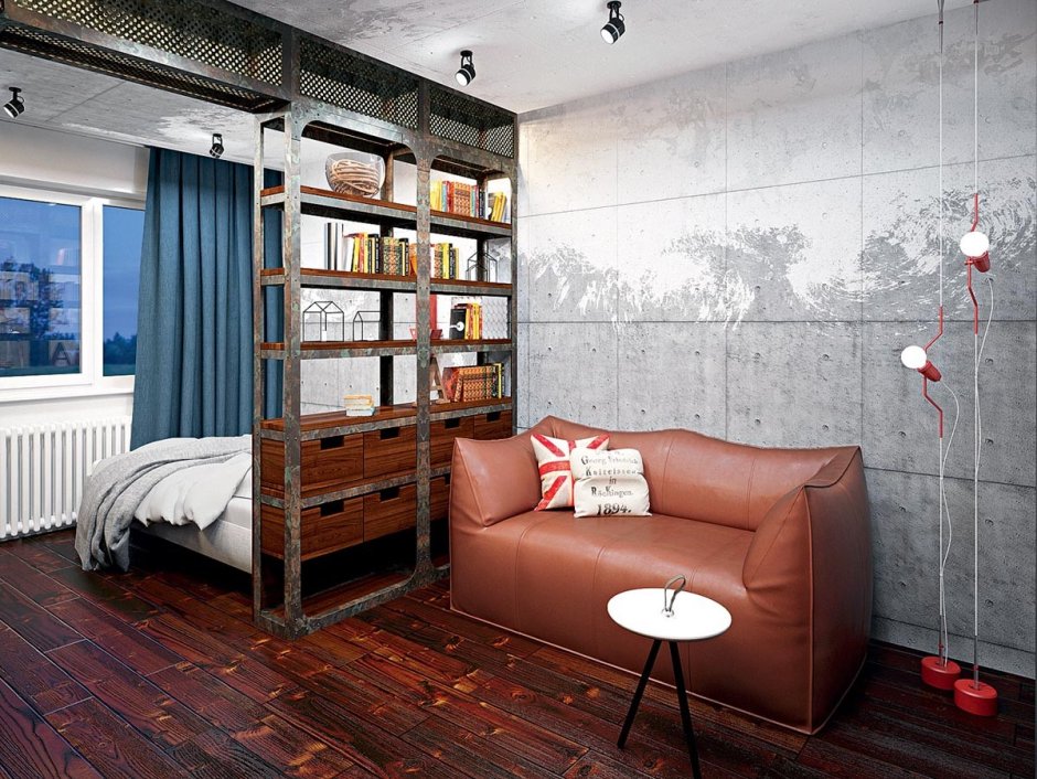 Перегородка для зонирования комнаты в стиле лофт