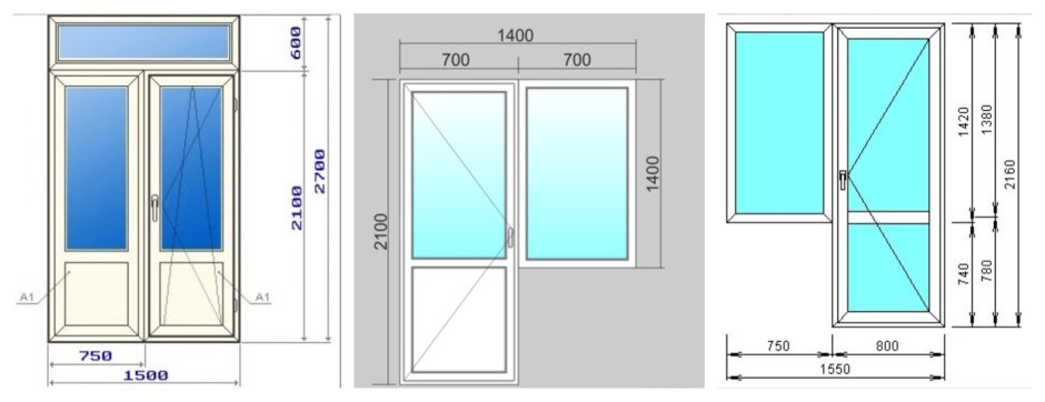 Оконный блок с балконной дверью Размеры