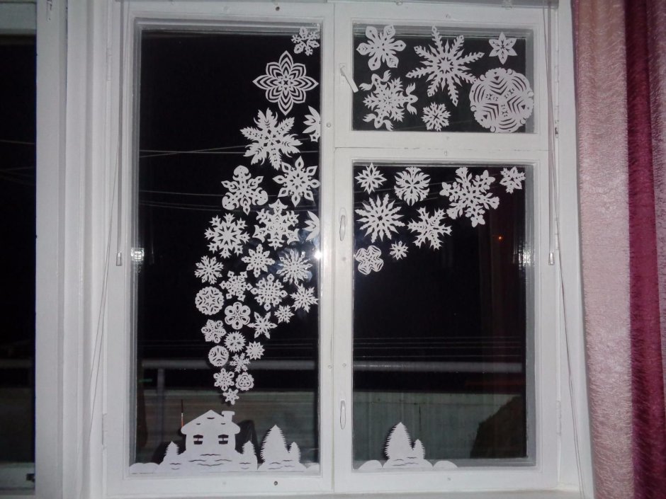 Украшение окон на новый год
