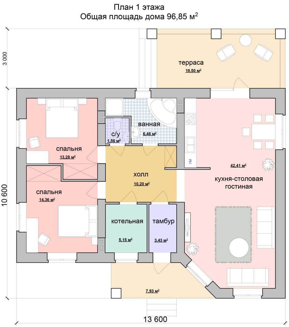 План дома 100 кв м одноэтажный с тремя спальнями