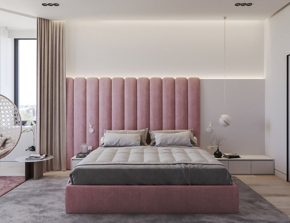 Кровать мягкая розовая