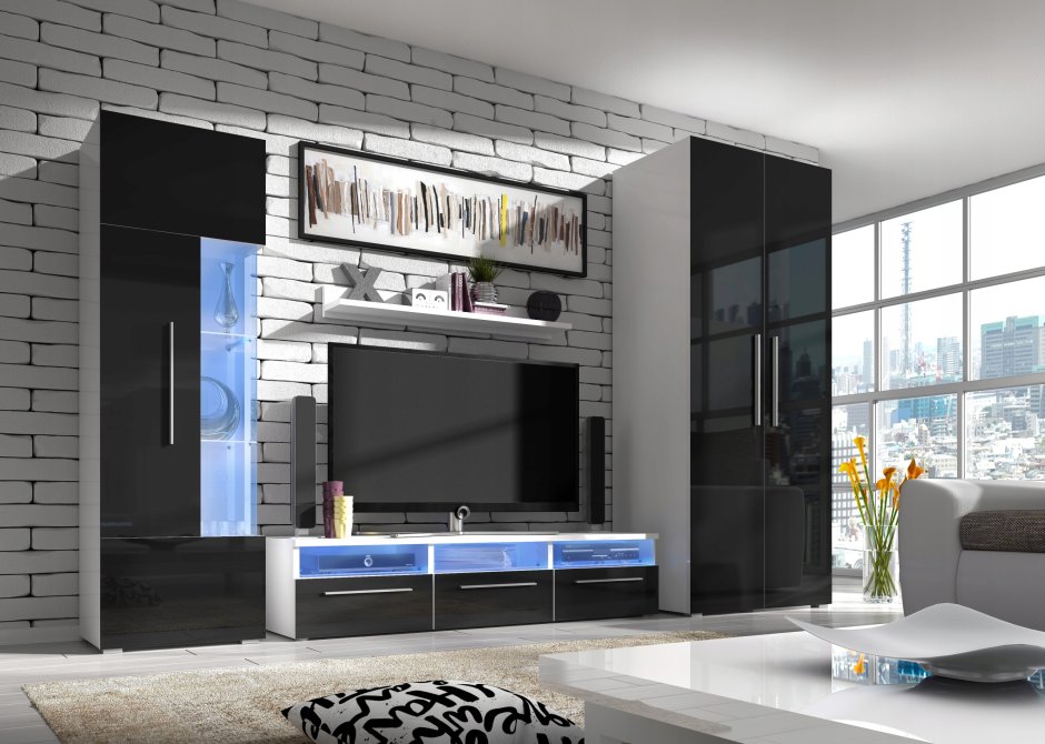 Стенка Орландо черный глянец